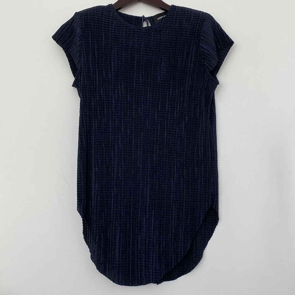 Sabina Musayev Crinky Navy Blue Top with Padded Shoulder